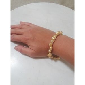 Womens A Grade Yellow Freshwater Pearl Bracelet w Sterling Silver Coated Wire